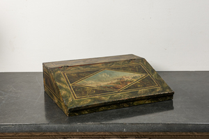 A German faux marble-painted writing box with a Danube view, 19th C.