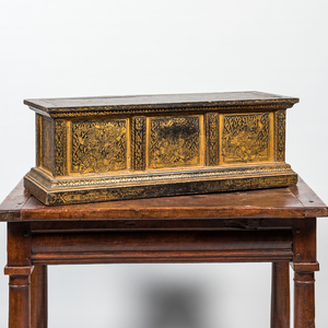 A large rectangular partly gilt wooden stand, Thailand, 19th C.
