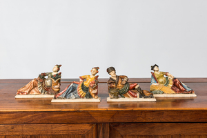 Four German polychrome alabaster allegorical 'four seasons' figures, Saxony, 18/19th C.