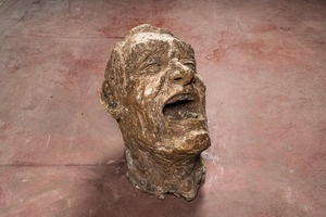 A large patinated terracotta head of a laughing man, 1st half 20th C.
