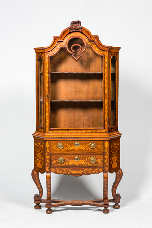 A Dutch floral marquetry mahogany display cabinet, ca. 1900