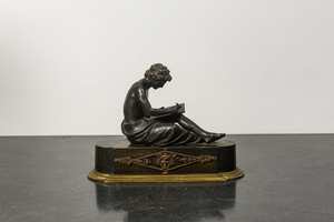 A bronze sculpture of a philosopher after the antique, 19th C.