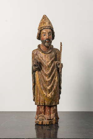 A polychrome wooden figure of Saint Peter, 17th C.