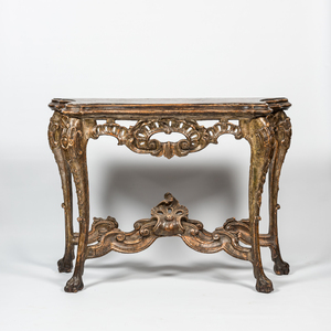 A patinated wooden Louis XV console, 18th C.