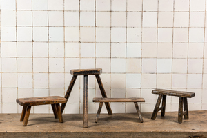 Four wooden step stools, 17/18th C.