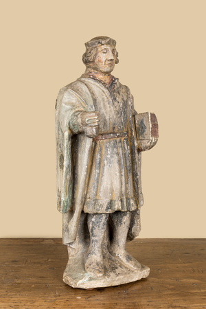 A polychromed limestone figure of a nobleman, probably France, 16th C.