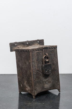 A wrought iron offer or alms box from a church, probably Spain, 17th C.
