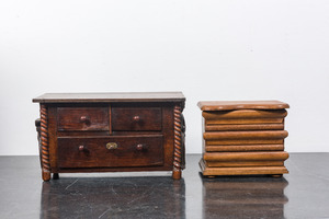 Two wooden miniature commodes, 20th C.