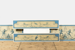 Four French polychrome wall coverings with monkeys and birds, 19th C.