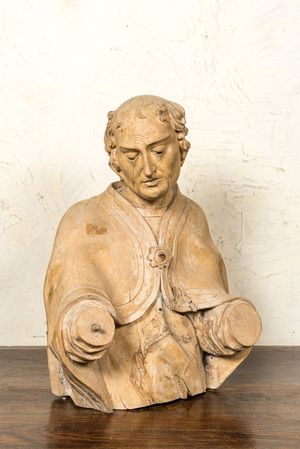A basswooden bust of a male saint, Germany, 16th C.