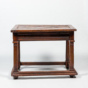 A rectangular oak table on column-shaped legs, 17th  C.