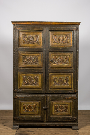 A painted wooden four-door cupboard, Southern Europe, 19th C.