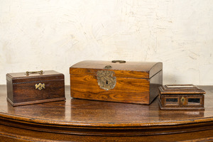 Three various wooden boxes, 18/19th C.