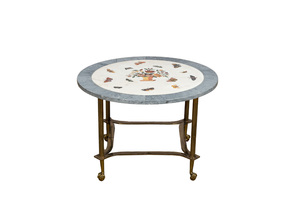 A brass and pietra dura side table, 20th C.