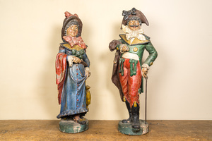 A pair of polychrome terracotta figures of a man and a woman, 18/19th C.