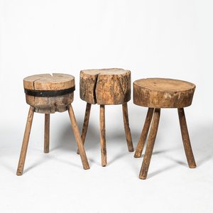 Three various wooden stools or butcher blocks, 19/20th C.