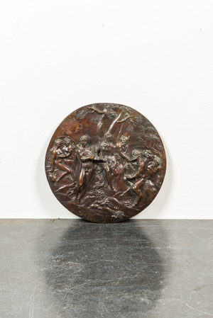 A round patinated bronze 'bacchanalia' plaque, 19th C.