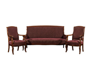 A mahogany Directoire style salon consisting of a sofa and two armchairs, ca. 1900