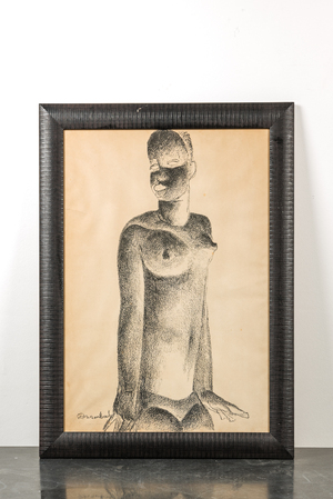 Auguste Mambour (1896-1968): 'Naked young African woman', lithography on paper
