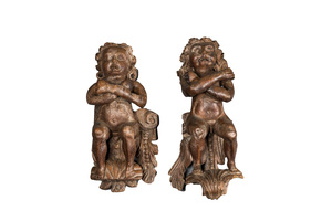 A pair of Flemish oak wooden grotesque angels, ca. 1700