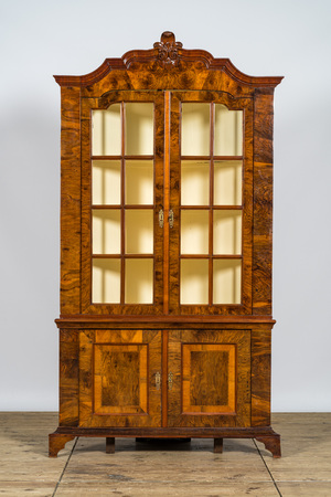 A German rootwood veneer display cabinet, 18th C.
