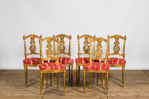 Six neoclassical gilt wooden chairs, 20th C.