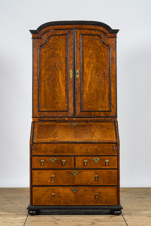 An English burl wood veneered writing cabinet, 18th C.