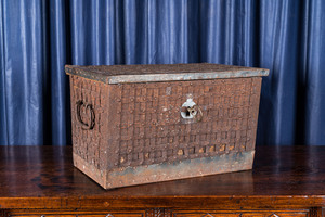 An iron-mounted wooden strongbox, 18/19th C.