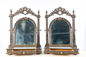 A pair of French neoclassical patinated wooden mirrors, 19th C.
