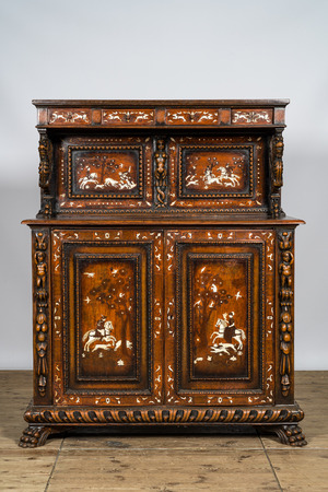 A wooden buffet with hunting scenes, Italy or Southern Germany, late 19th C.