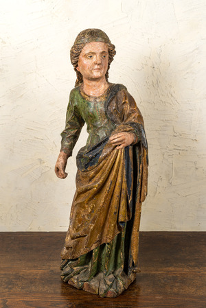 A polychrome basswooden Virgin from an Annunciation, Southern Germany or Silesia, early 16th C.