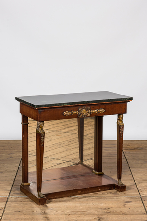 A Northern European Empire-style console with a green marble top, ca. 1900