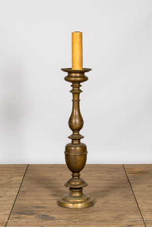 A large renaissance-style Italian bronze candlestick, 19th C.
