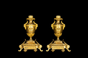 A pair of French gilt bronze Empire-style candlesticks, 19th C.