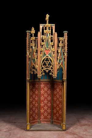 A French Gothic Revival polychromed and gilt wooden canopy, 19th C.