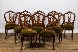 Suite de dix chaises en bois et velours vert, France, 19ème