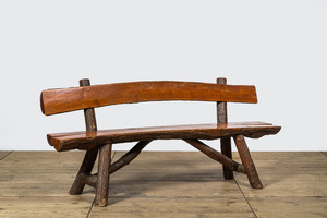 A German rural wooden bench, 20th C.
