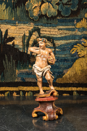 Een polychrome houten sculptuur van Bacchus, 18e eeuw