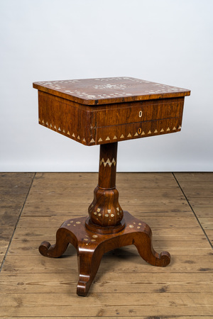 An Anglo-Indian mother-of-pearl-inlaid wooden writing table, 19/20th C.