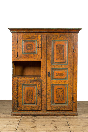 A rural polychrome wooden cupboard, 18/19th C.