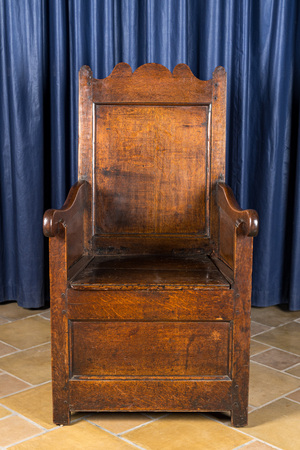 An oak throne with interior compartment, 18th C.