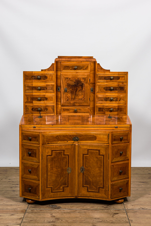 A German fruitwood secretaire with marquetry, 1st half 19th C.
