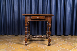 An oak wooden side table with a drawer, 18th C.