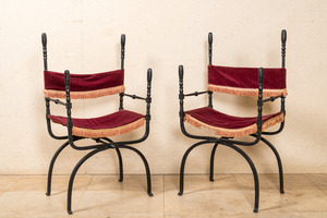 Two wrought iron 'dagobert' chairs, Southern Europe, 20th C.