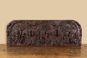 A walnut relief depicting three deadly sins, 17th C.