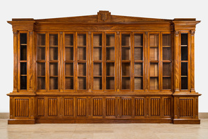 A monumental Irish George IV or early Victorian mahogany breakfront bookcase, 1st half 19th C.