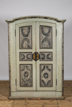 A most probably Austrian patinated wooden two-door linen cupboard, 19th C.