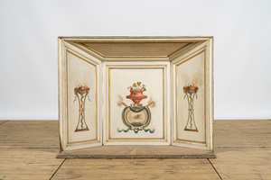 A neoclassical polychrome wooden fireplace insert, 20th C.
