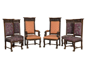 A pair of oak wooden armchairs and four historicism chairs, 19/20th C.