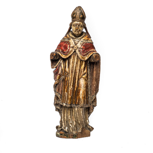 A polychromed and gilt basswood figure of a bishop, 18th C
